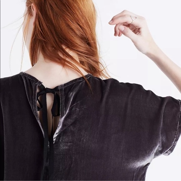 Madewell Velvet Tie Back Top Charcoal Gray - Picture 2 of 8